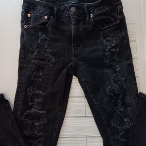 American Eagle Mens Black Extreme Flex 4 Distressed Straight Jeans Size 31 X 30